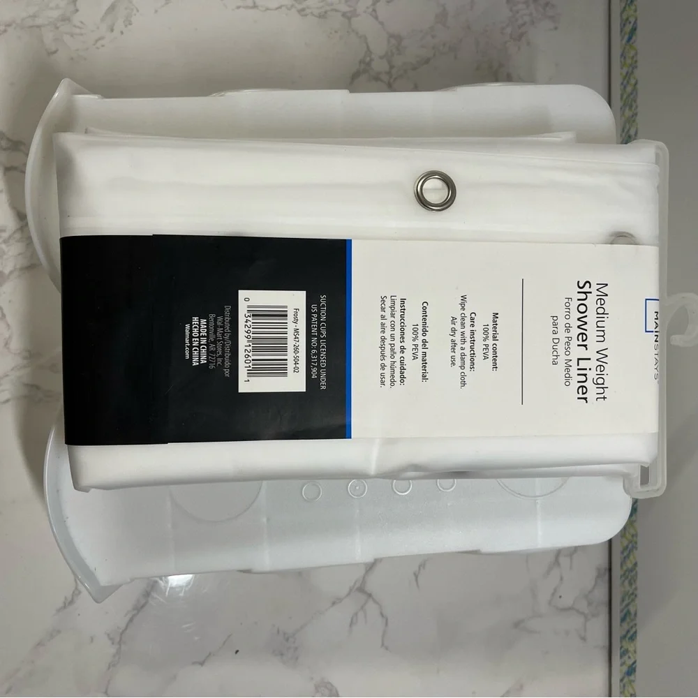 Shower Liner, Medium Weight, Frosty White, 70 x 70, Mainstay, New